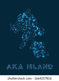 Aka Island network map. Abstract geometric map of the island. Internet connections and telecommunication design. Awesome vector illustration.