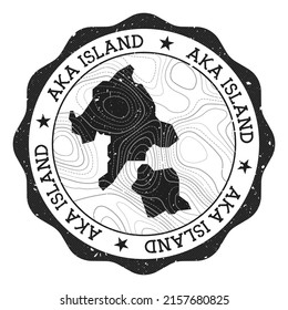 Aka Island outdoor stamp. Round sticker with map with topographic isolines. Vector illustration. Can be used as insignia, logotype, label, sticker or badge of the Aka Island.