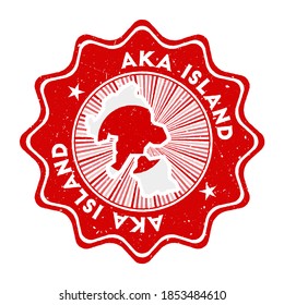 Aka Island round grunge stamp with island map and country flag. Vintage badge with circular text and stars, vector illustration.