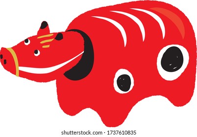 Akabeko illustration.Toy from Fukushima prefecture in the shape of a red cow.