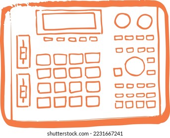 AKAI MPC1000 drum machine vector handmade illustration. Editable EPS