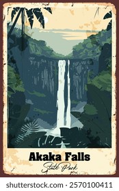 Akaka Falls, Hawaii, United States, Vintage Travel Poster. Vector illustration. High quality prints