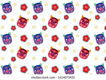 Akaoni blue demon overall pattern illustration