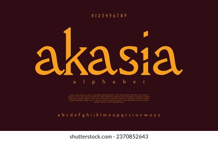 Akasia creative modern urban alphabet font. Digital abstract moslem, futuristic, fashion, sport, minimal technology typography. Simple numeric vector illustration