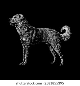 akbash dog hand drawing vector isolated on black background.