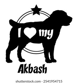 Akbash. Hund Silhouette, ich liebe meinen Hund, Hund, Hunderassen, Logo, Vektor, Silhouette, Tier, Illustration, Symbol, Zeichen, schwarz, Haustier,