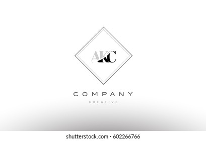 akc a k c retro vintage simple rhombus three 3 letter combination black white alphabet company logo line design vector icon template 