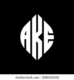 AKE circle letter logo design with circle and ellipse shape. AKE ellipse letters with typographic style. The three initials form a circle logo. AKE Circle Emblem Abstract Monogram Letter Mark Vector.