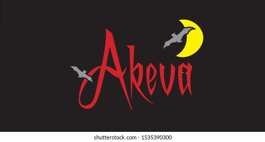 "Akeva" NAME ART BATTY HALLOWEEN GRAPHIC ILLUSTRATION FOR PERSONALIZATION