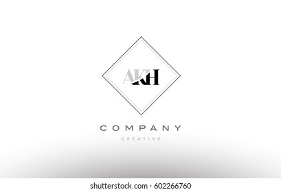 akh a k h retro vintage simple rhombus three 3 letter combination black white alphabet company logo line design vector icon template 