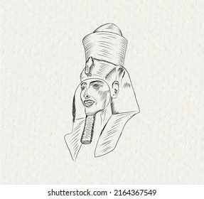 Akhenaten also spelled Echnaton, was an ancient Egyptian pharaoh. Beautiful sketch illustration by hand-drawn