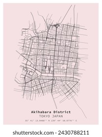 Akihabara District Tokyo ,Japan Street map ,vector image for digital marketing,product ,wall art and poster prints.