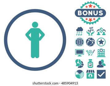 Akimbo icon with bonus images. Vector illustration style is flat iconic bicolor symbols, cobalt and cyan colors, white background.