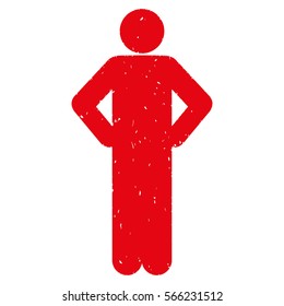 Akimbo Pose grainy textured red icon for overlay watermark stamps. Flat symbol with unclean texture. Dotted vector ink rubber seal stamp with grunge design on a white background.