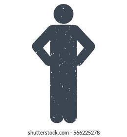 Akimbo Pose grainy textured smooth blue icon for overlay watermark stamps. Flat symbol with scratched texture. Dotted vector ink rubber seal stamp with grunge design on a white background.