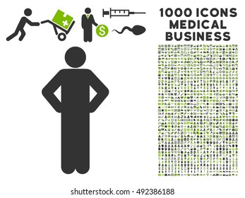 Akimbo Pose icon with 1000 medical commercial eco green and gray vector pictographs. Collection style is flat bicolor symbols, white background.