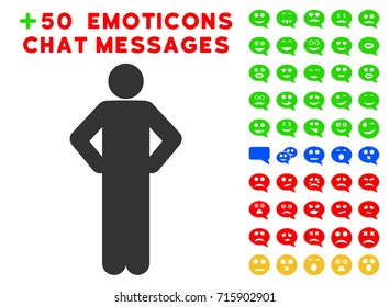 Akimbo Pose pictograph with colored bonus emoticon clip art. Vector illustration style is flat iconic symbols for web design, app user interfaces, messaging.