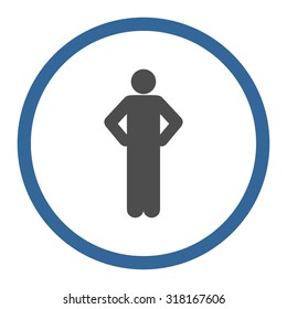 Akimbo vector icon. This rounded flat symbol is drawn with cobalt and gray colors on a white background.