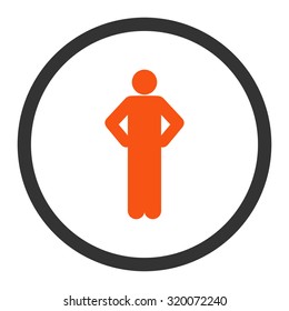 Akimbo vector icon. This rounded flat symbol is drawn with orange and gray colors on a white background.