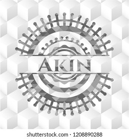 Akin realistic grey emblem with cube white background