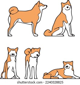 akita cute dog breed icon portrait doodle line art vector illustration