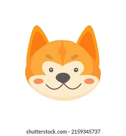 Akita lindo perro se enfrenta a un icono de caricatura plano aislado. Máscara de animal de cachorro vectorial, cabeza de la Akita Inu japonesa, emoticón sonriente gracioso. Grandioso perro rojo jengibre, shiba u brocha madera de pasto raza canina