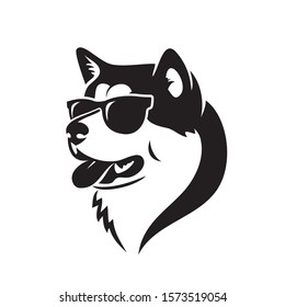 Akita dog face wearing sunglasses - isolated vector illustration