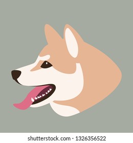 akita dog head,  vector illustration,  flat style, profile side
