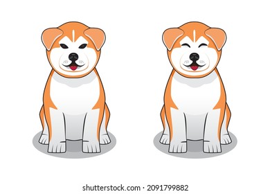 Akita dog or Akita inu or Shiba or Shiba inu Japan dog –small puppy sitting and smiling drawing in cartoon vector