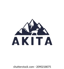 akita dog logo with mountain combination