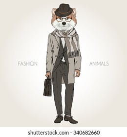 Akita dog man dressed up in suit and coat, fashion animal illustration
