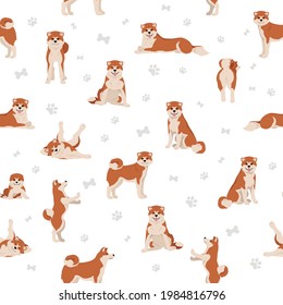 Akita Inu all colours seamless pattern. Different coat colors set. Vector illustration