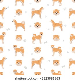 Akita Inu all colours seamless pattern. Different coat colors set. Vector illustration