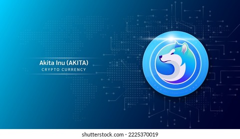 Akita Inu-Münz-Kryptowährung-Token-Symbol. Kryptowährung mit Börseninvestitionshandel. Münzsymbol auf dunklem Hintergrund. Finanzierungskonzept für Wirtschaftstrends 3D-Vektorgrafik.