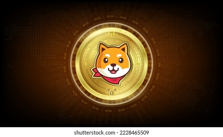 Akita Inu Coin golden Token Kryptowährung. Währung auf dem Aktienmarkt der Blockkette digital. Kryptowährungen auf orangefarbenem Hintergrund, Vektorgrafik EPS10.