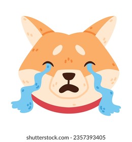 Akita Inu Dog Crying Drop Tears Vector Illustration