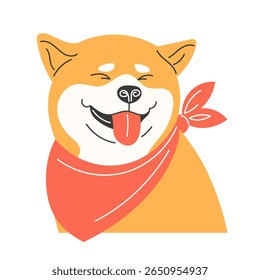 Akita Inu Cão Retrato Meio Corpo Estilo Plano Pet Ilustração