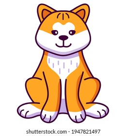 Akita Inu smiling is a breed of dog sit.Cute pet animal.Dog face cartoon.Hand drawn vector flat illustration.Isolated on white background.