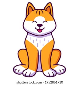 Akita Inu smiling is a breed of dog sit.Cute pet animal.Dog face cartoon.Hand drawn vector flat.