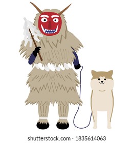 Akita, Japón : Máscara de Namahage, máscara gigante tradicional - cultura antigua de la perfección Akita, Tohoku, Japón con perro