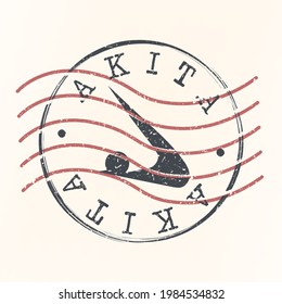 Akita, Japan Stamp Postal. Silhouette Seal. Flag Passport Round Design. Vector Icon. Design Retro Travel. National Symbol.