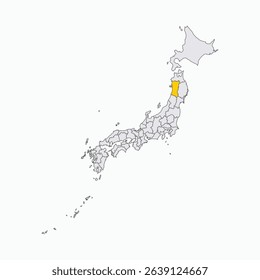 Akita Prefecture highlighted on Japan map
