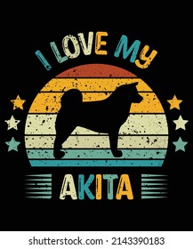 Akita silhouette vintage and retro t-shirt design