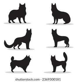 Akita silhouettes and icons. Black flat color simple elegant Akita animal vector and illustration.