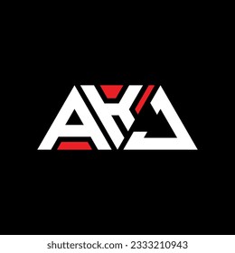 AKJ triangle letter logo design with triangle shape. AKJ triangle logo design monogram. AKJ triangle vector logo template with red color. AKJ triangular logo Simple, Elegant, and Luxurious design.