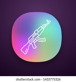 AKM weapon app icon. icon. Virtual video game firearm, gun. Shooter game rifle. Cybersport sniper military inventory. UI/UX user interface. Web or mobile application. Vector isolated illustration