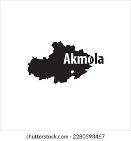 Akmola map and black lettering design on white background