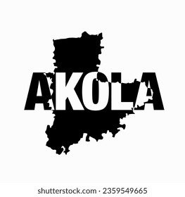 Akola district map typography. Akola is a district of Maharashtra.