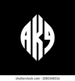 AKQ circle letter logo design with circle and ellipse shape. AKQ ellipse letters with typographic style. The three initials form a circle logo. AKQ Circle Emblem Abstract Monogram Letter Mark Vector.