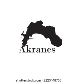 Mapa de Akranes y diseño de letras negras sobre fondo blanco